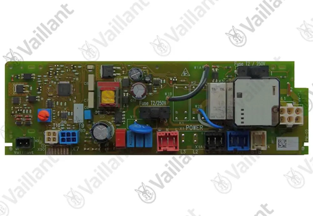 Leiterplatte von Vaillant mit verschiedenen elektronischen Bauteilen und Anschlüssen, zur Verwendung in Heizsystemen, möglicherweise für VWL Modelle.